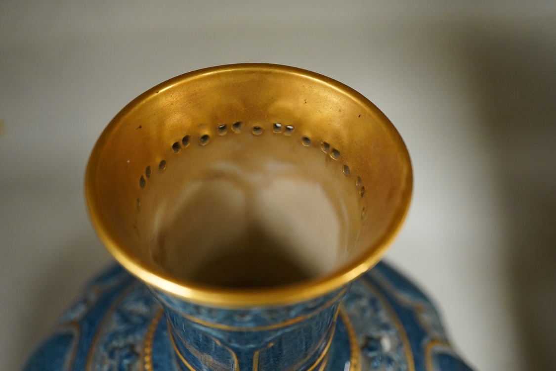 A Wedgwood silver mounted coffee set and a Royal Worcester powder blue vase - 24cm high.